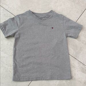 Tommy Hilfiger Kids Gray V-Neck Tee with Flag Patch